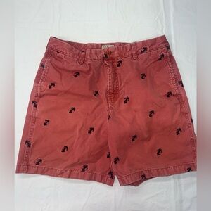 LL Bean Shorts Men 35 W Red Anchor Pattern Embroidered Cotton Canvas Chino
